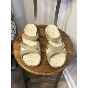 CROCS Women’s Size 10 Meleen Open Toe Strappy Sandals Comfort Casual Beige Tan